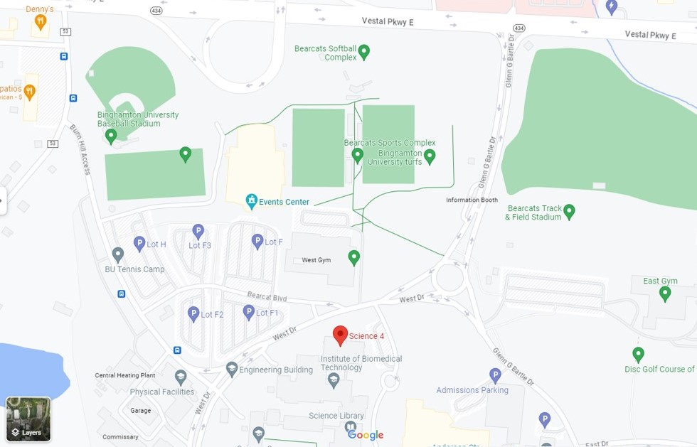 A Google Maps overhead of the entrance of campus. Directions to the lab can be provided.